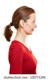 Senior Woman In Profile View With Ponytail