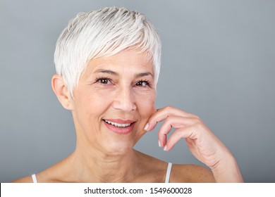 Senior Woman Pulling Cheeks Feel Softness Stock Photo 1549600028 ...