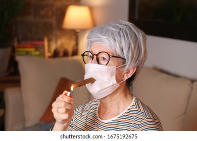 Senior woman in quarantine at home