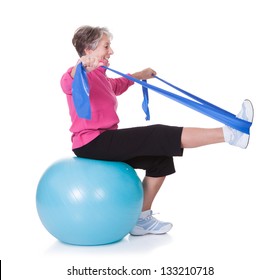 Senior Woman Stretching Exercising Equipment On White Background - Powered by Shutterstock