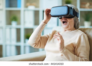 Senior Woman Surprising Vr Simulator