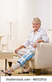 Senior Woman Wearing Knee Brace