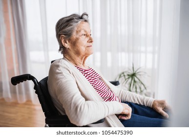 Senior Woman In Wheelchair At Home.