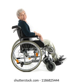 Senior Woman In Wheelchair On White Background