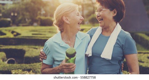 Senior Women Exercise Friendship Together