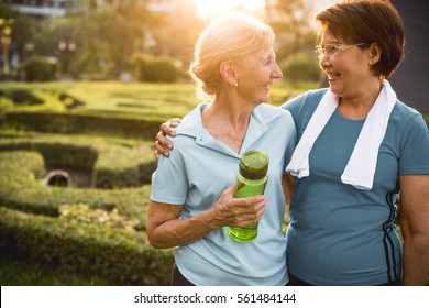 Senior Women Exercise Friendship Together