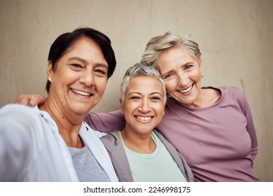 Senior women, selfie and happy fitness support together for exercise workout motivation, training wellness and retirement lifestyle. Elderly friends, sports portrait and happy face for cardio care - Powered by Shutterstock