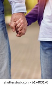 Senior and young holding hands walking in nature - Shutterstock ID 617403170