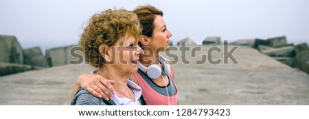 Similar – Image, Stock Photo Senior and young sportswoman looking away