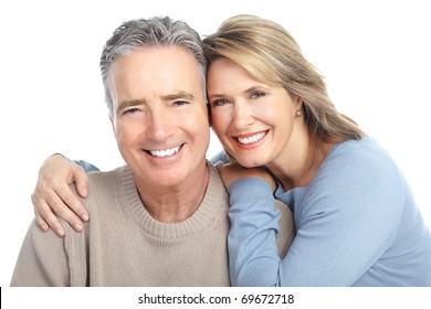 Seniors couple in love. Isolated over white background
