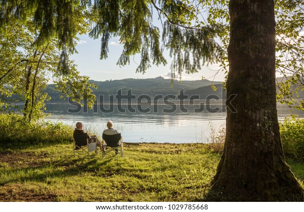 Seniors Enjoying Sunset Cottage Grove Lake Stock Photo Edit Now
