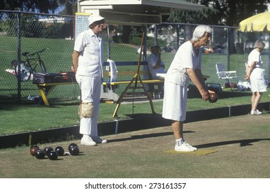 Seniors lawn bowling, Santa Monica, CA