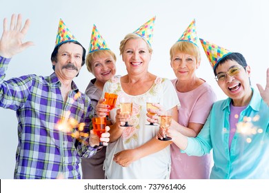 Group Seniors Celebrating Birthday Retirement House Stock Photo (Edit ...