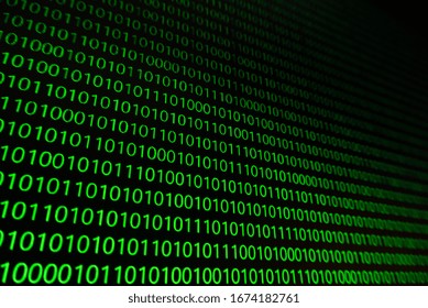 Sensitive focus image of Green binary code on black background