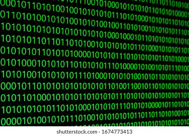 Sensitive focus image of Green binary code on black background