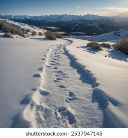 A sensitive path of creature impressions twists delicately across the delicate, natural ground, each print impeccably engraved as though telling a tranquil, secretive story.