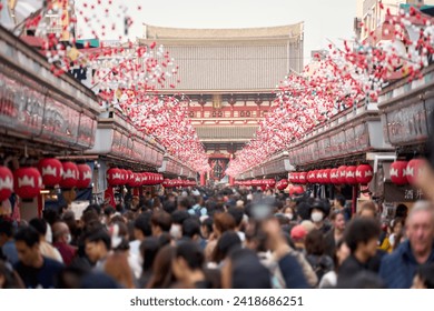 Sensoji Temple's crowded Nakamise Street. Japanese tourist destination. - Powered by Shutterstock