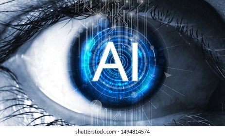 sensor implanted into human eye. Artificial Intelligence (AI)concept.