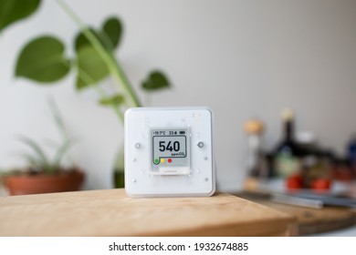 CO₂ Sensor Monitor. Indoor Air Quality Sensor. Healthy Work Environment. Work From Home. Control Proper Ventilation In Your Levels Airflow In The Room. Carbon Dioxide Levels And Airflow. Smart Home