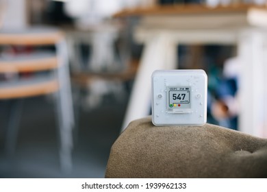 CO₂ Sensor Monitor. Indoor Air Quality Sensor. Healthy Work Environment. Work From Home. Control Proper Ventilation In Your Levels Airflow In The Room. Carbon Dioxide Levels And Airflow. Smart Home