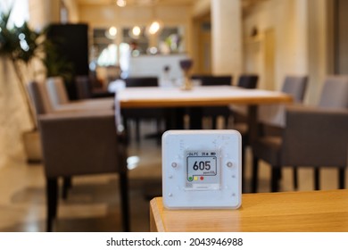 CO₂ Sensor Monitor. Indoor Air Quality Sensor. Healthy Work Environment. Work From Home. Control Proper Ventilation In Your Levels Airflow In The Room. Carbon Dioxide Levels And Airflow. Smart Home