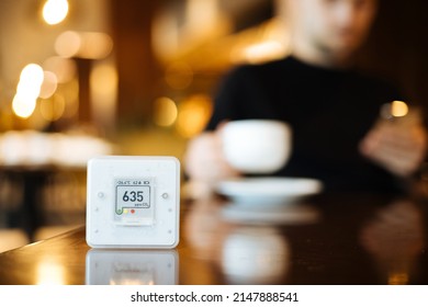 CO₂ Sensor Monitor. Indoor Air Quality Sensor. Healthy Work Environment. Work From Home. Control Proper Ventilation In Your Levels Airflow In The Room. Carbon Dioxide Levels And Airflow. Smart Home