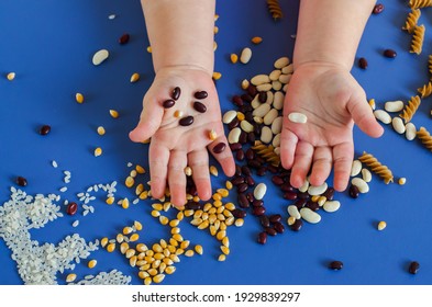 Sensory Activities And Play For Toddler. Little Hands Playing With Rice, Popcorn, Beans, Pasta. Activities Montessori, Games For Sensory Processing Disorder, Child Development And Occupational Therapy