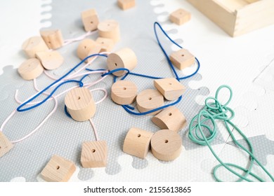 Sensory Integration Therapy - Wooden Geometric Beads For Stringing For Preeschool (close Up Picture)