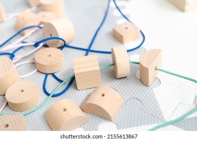 Sensory Integration Therapy - Wooden Geometric Beads For Stringing For Preeschool (close Up Picture)