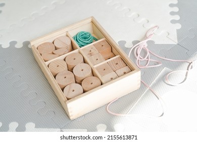 Sensory Integration Therapy - Wooden Geometric Beads For Stringing For Preeschool (close Up Picture)