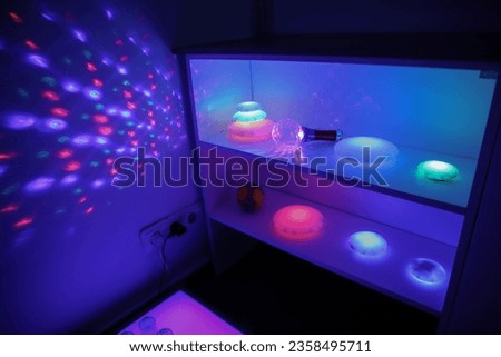 Sensory room, color lights, sensory tools