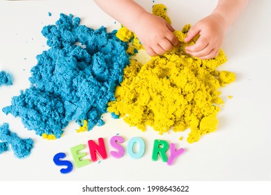 Sensory Word And Magic Kinetic Sand. Early Sensory Education. Kidd's Sensory Experiences, Games And Play For Fine Motor Skills. Therapy Hand, Development Of Fine Motor, Autism, Occupational Therapy