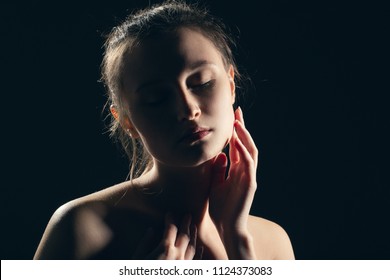 Sensual Aroused Blond Woman Closed Eyes Stock Photo 1124373083