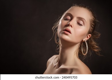 Sensual Aroused Woman In Enjoyment At Dark