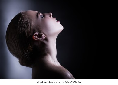 Sensual Aroused Woman On Black Background With Copyspace