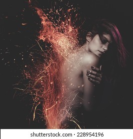 Sensual Beautiful Latin Woman With Fire