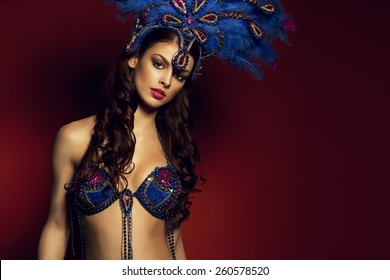 Sensual Brunette Dancer Wearing Samba Costume