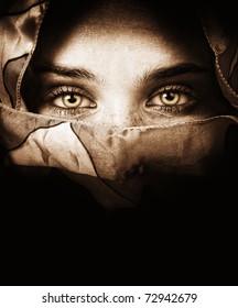 Sensual Eyes Of Mysterious Woman Behind Scarf