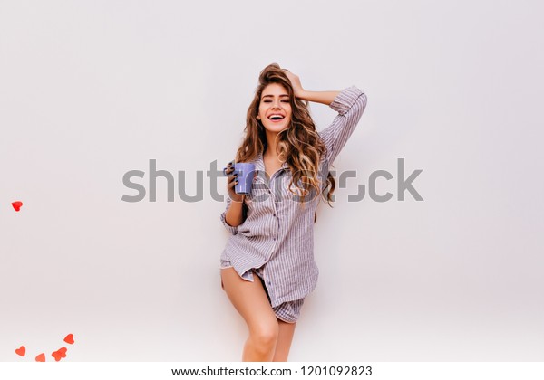 Sensual Girl Lightbrown Wavy Hair Enjoying Stock Photo Edit Now