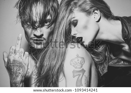 Sensual Love Game Couple In Love Sexy Woman And Man With Tattoo Show Middle Sensual Love Game Couple In Love Sexy Woman And Man With Tattoo Show Middle