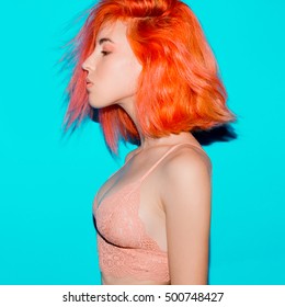 Sensual Model Girl With Orange Hair Fashion, Mix Colors Trend