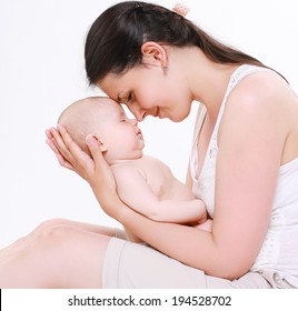 Sensual Mom And Sleeping Baby, Tenderness, Family