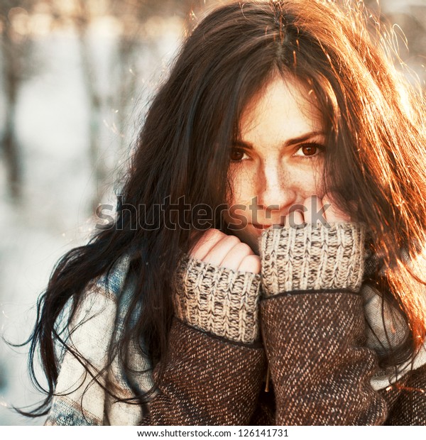 Sensual Outdoor Closeup Portrait Young Attractive Stock Photo 126141731 ...