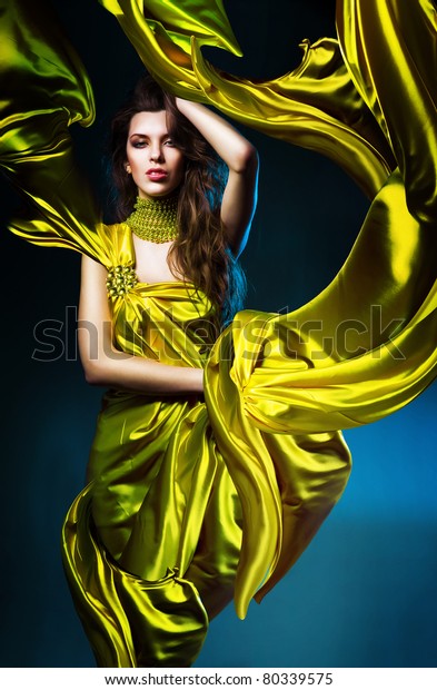 Sensual Sexy Woman Green Fabric On Stock Photo (Edit Now) 80339575