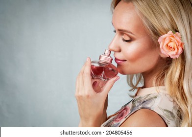 Sensual Tender Delicate Young Woman Portrait With Fragrance, Enjoyment Concept On Vintage Background