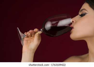 Sensual Woman Drinks Wine Red Concept Stock Photo Shutterstock