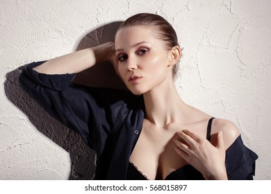 Sensual Woman Naked Shoulders On Gray Stock Photo Shutterstock