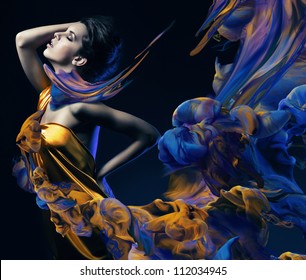 sensual woman and paint waves
