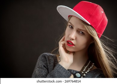 Sensual Woman In Red Baseball Cap