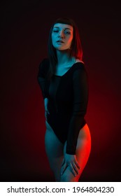 Sensual Woman Studio Portrait. Colored Gel Photography.